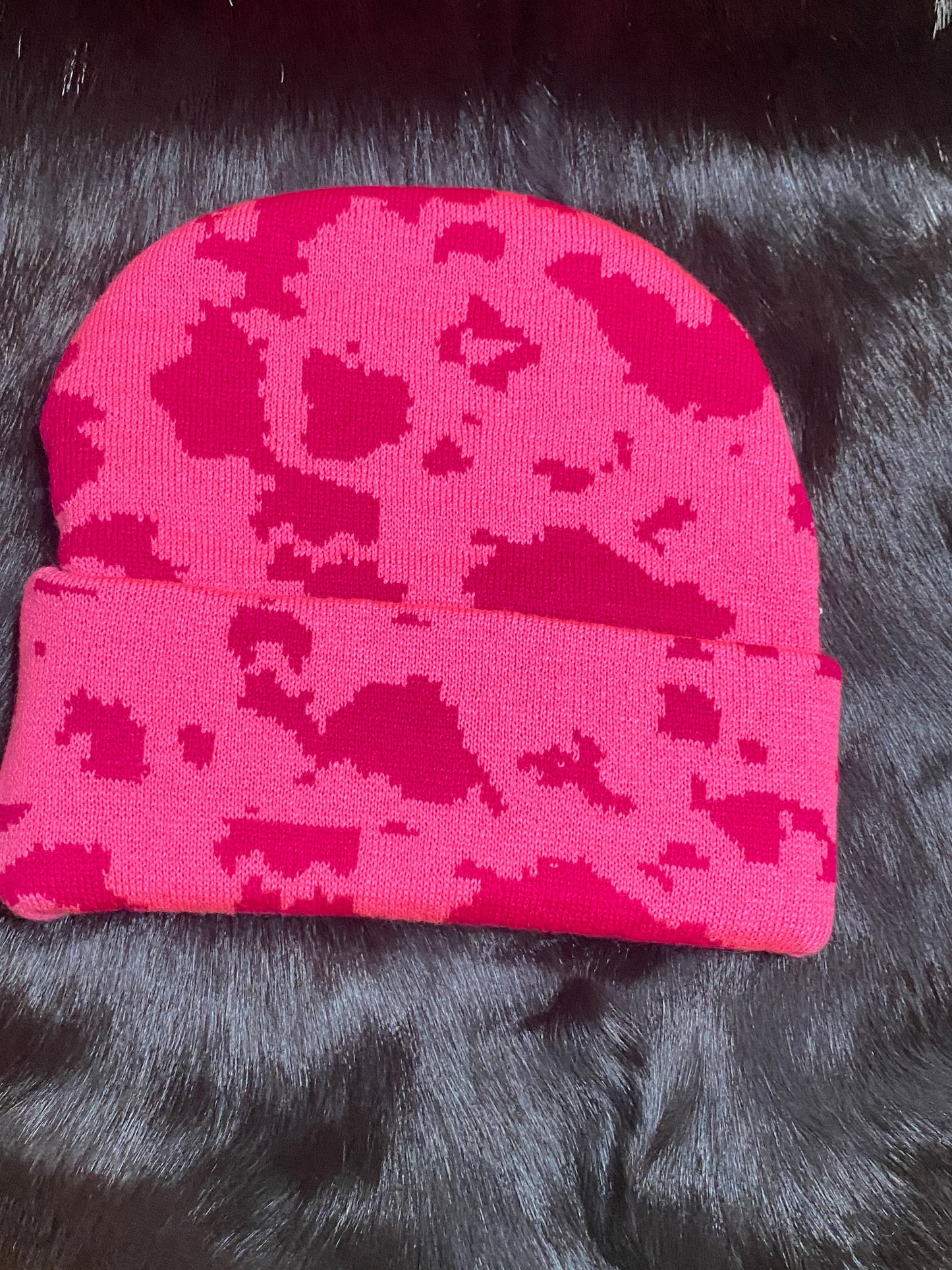 Pink Cow Print Beanie