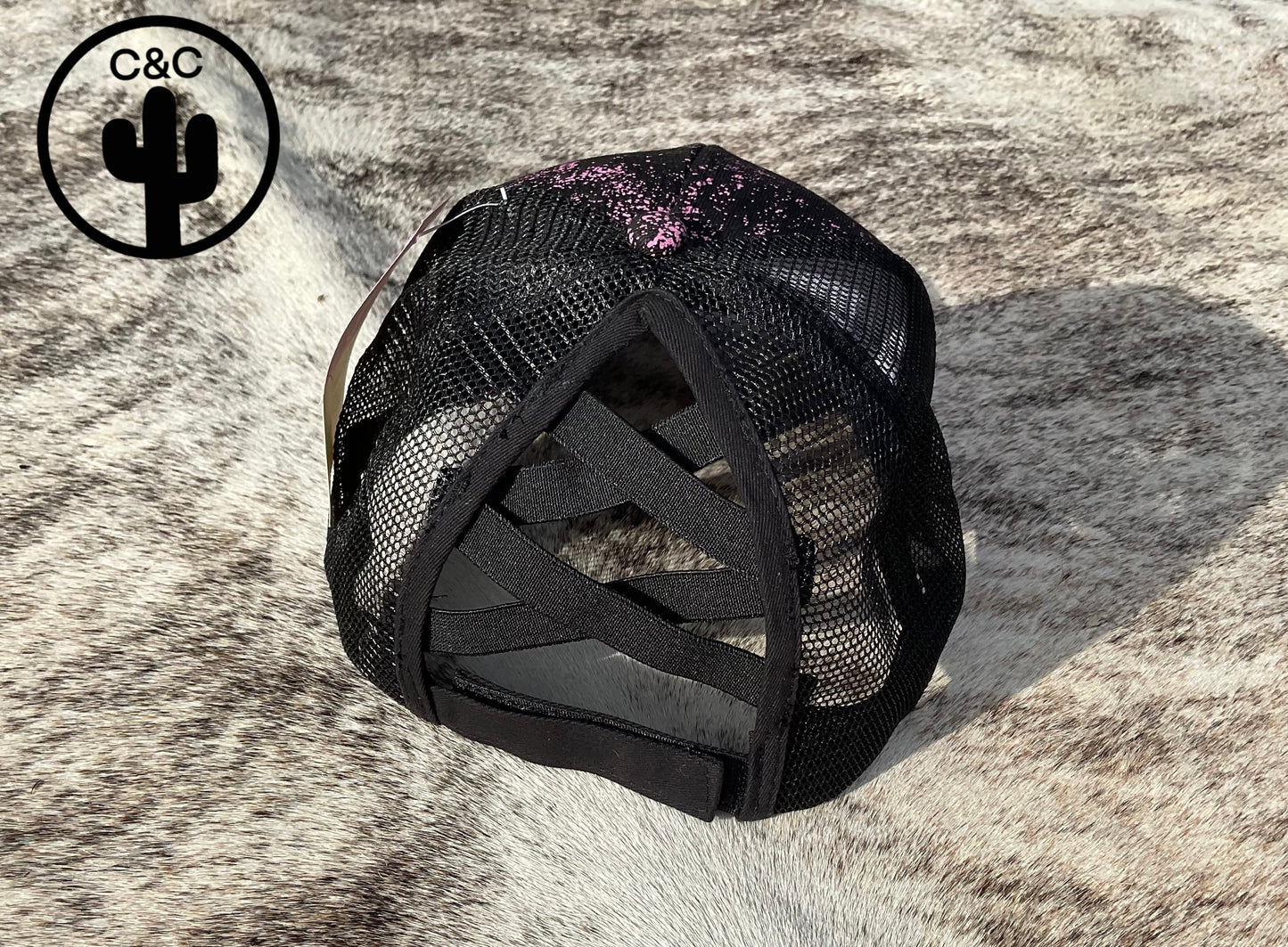 Pink/Black Splash Ponytail Cap