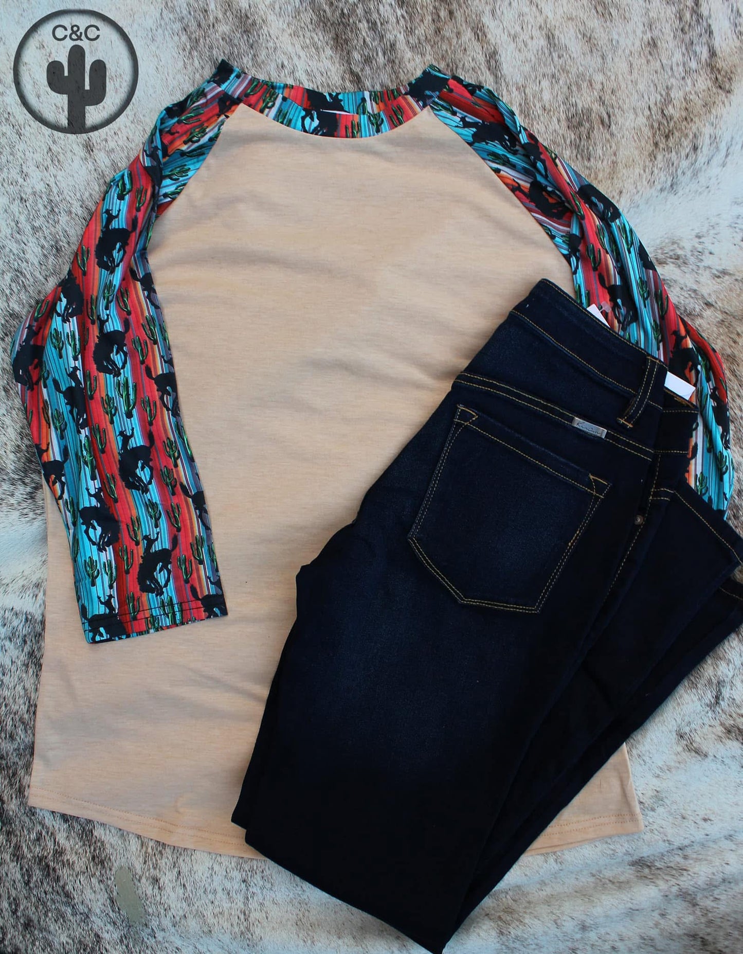 Bucking Bronco Serape 3/4 Sleeve