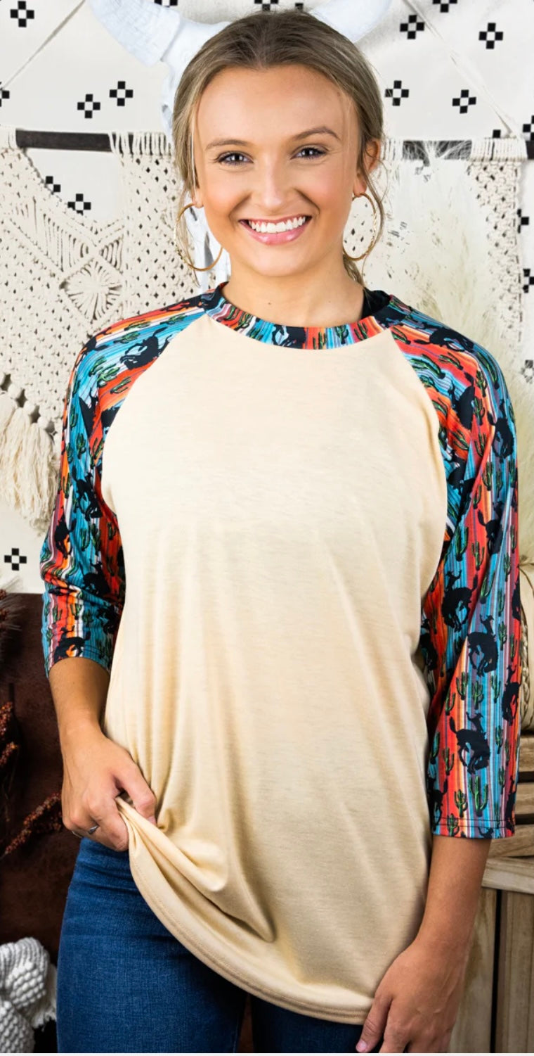 Bucking Bronco Serape 3/4 Sleeve