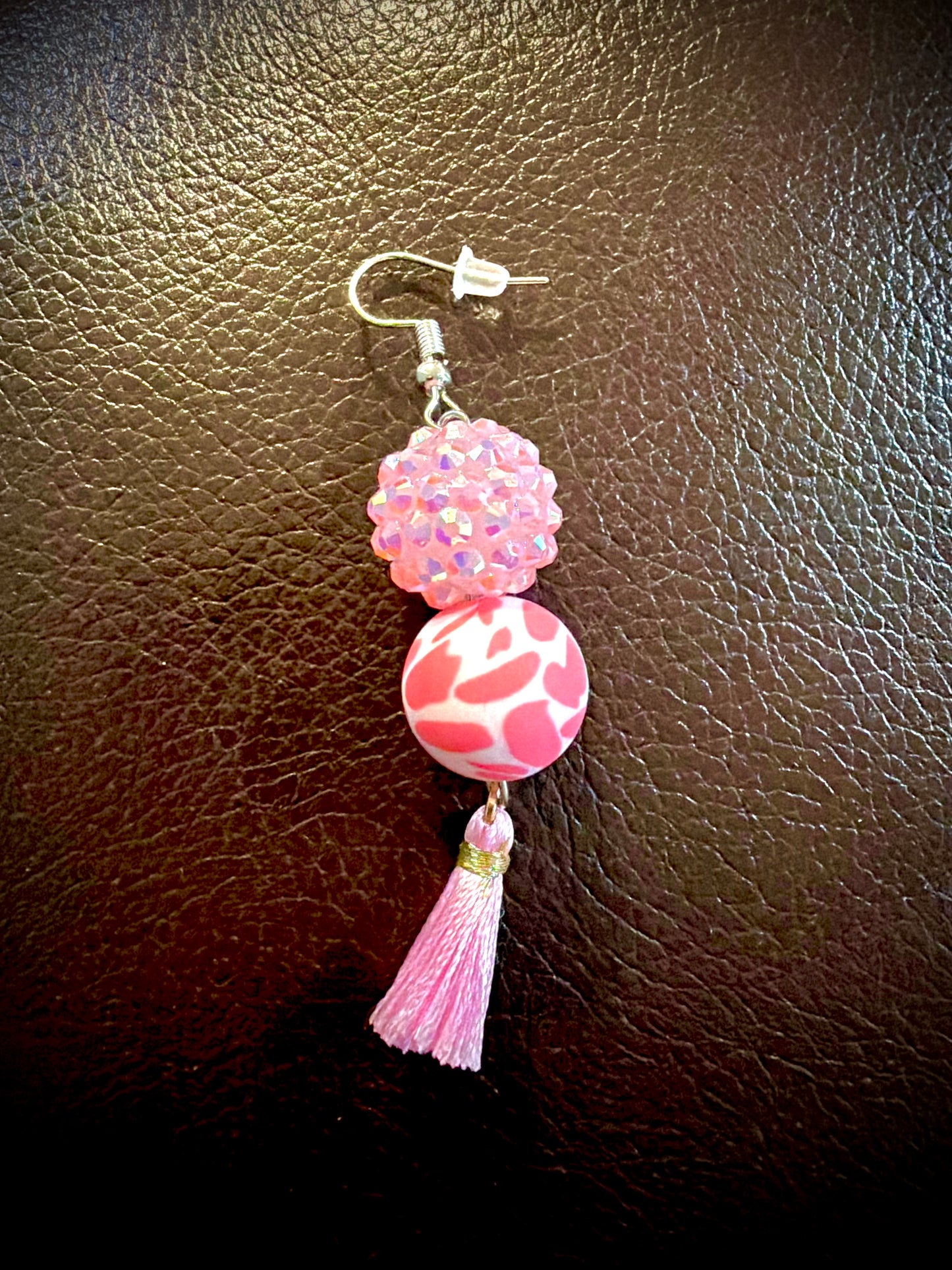 Sparkly Pink Cow Tassel Earrings