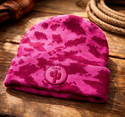 Pink Cow Print Beanie